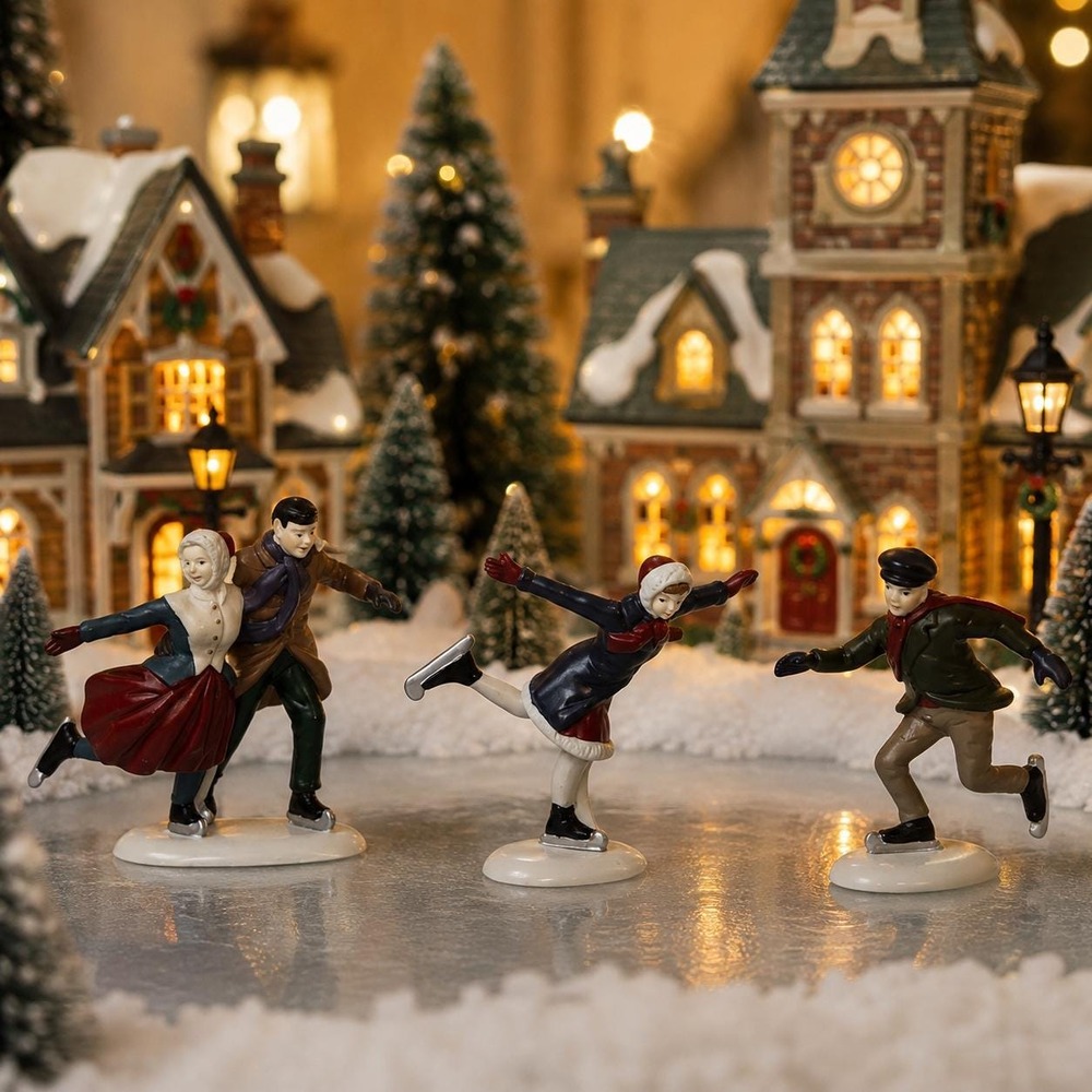 VTG Dept 56 Skating Party 5523-9 Heritage Village 3 Ice Skaters Original Box